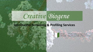 Creative Biogene
Ion Channel Screening & Profiling Services
Email: info@creative-biogene.com
Website: http://www.creative-biogene.com
 