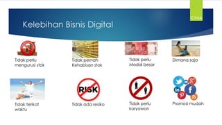 Kelebihan Bisnis Digital
IONIA
Tidak perlu
mengurusi stok
Dimana sajaTidak perlu
Modal besar
Tidak pernah
Kehabisan stok
Tidak terikat
waktu
Tidak ada resiko Tidak perlu
karyawan
Promosi mudah
 