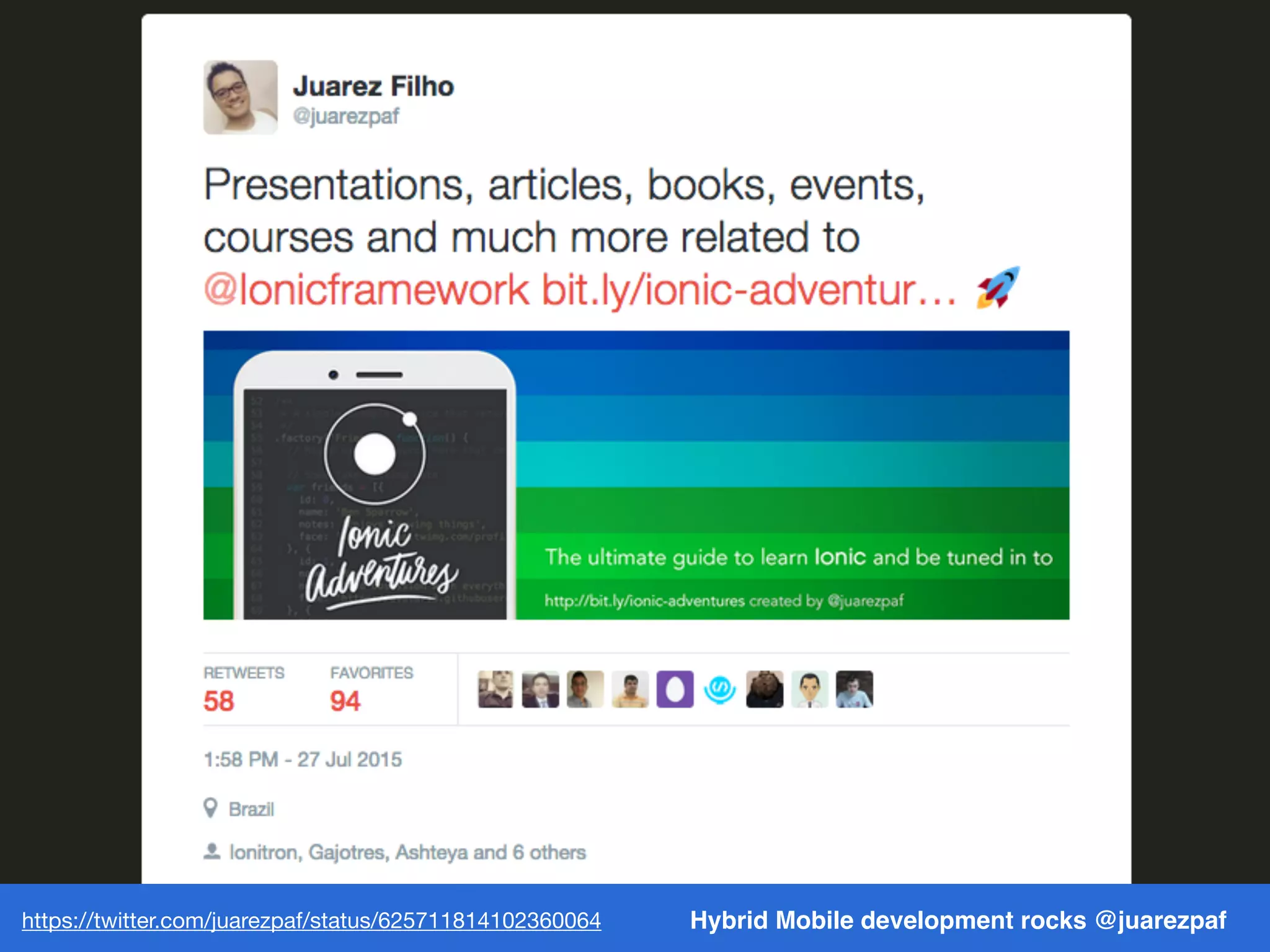Hybrid Mobile development rocks @juarezpafhttps://twitter.com/juarezpaf/status/625711814102360064
 