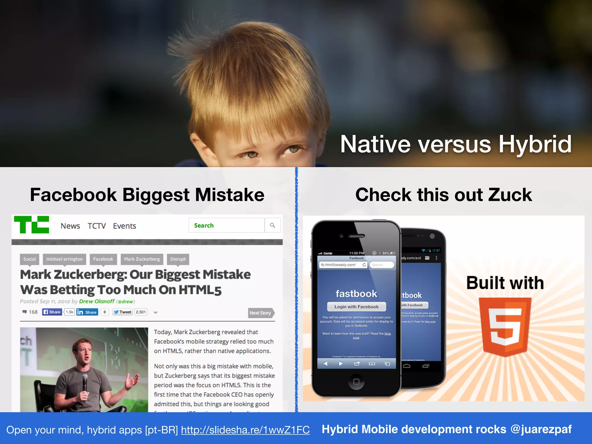 Facebook Biggest Mistake Check this out Zuck
Hybrid Mobile development rocks @juarezpafOpen your mind, hybrid apps [pt-BR] http://slidesha.re/1wwZ1FC
Native versus Hybrid
 