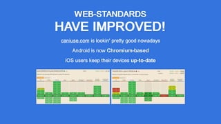 WEB-STANDARDS
HAVE IMPROVED!
is lookin' pretty good nowadays
Android is now Chromium-based
iOS users keep their devices up-to-date
caniuse.com
 
