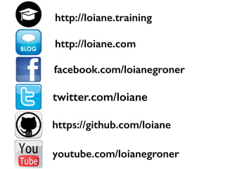 http://loiane.com
facebook.com/loianegroner
twitter.com/loiane
https://github.com/loiane
youtube.com/loianegroner
http://loiane.training
 