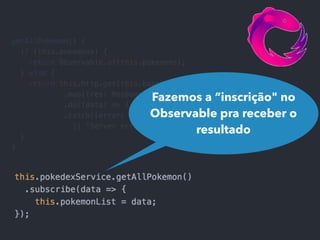 Fazemos a “inscrição" no
Observable pra receber o
resultado
 