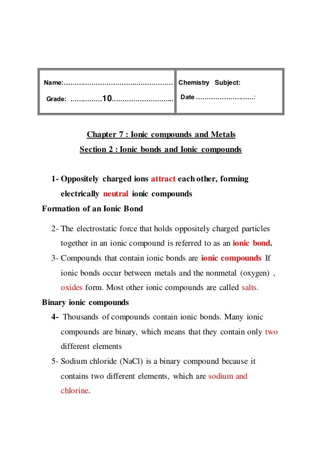 Ionic bond and ionic compound