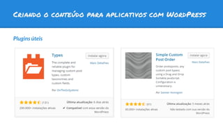 Criando o conteúdo para aplicativos com WordPress
Plugins úteis
 