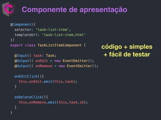 Componente de apresentação
código + simples
+ fácil de testar
 