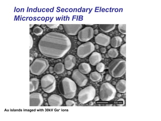Ion Induced Secondary Electron
Microscopy with FIB
Au islands imaged with 30kV Ga+
ions
 