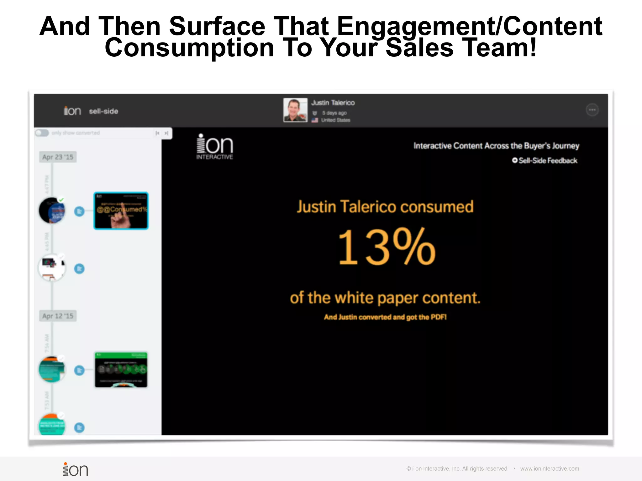 © i-on interactive, inc. All rights reserved • www.ioninteractive.com
And Then Surface That Engagement/Content
Consumption To Your Sales Team!
 