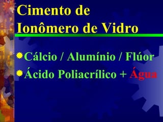 Cálcio / Alumínio / Flúor Ácido Poliacrílico + Cimento de Ionômero de Vidro Água 