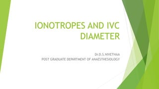 IONOTROPES AND IVC
DIAMETER
Dr.D.S.NIVETHAA
POST GRADUATE DEPARTMENT OF ANAESTHESIOLOGY
 