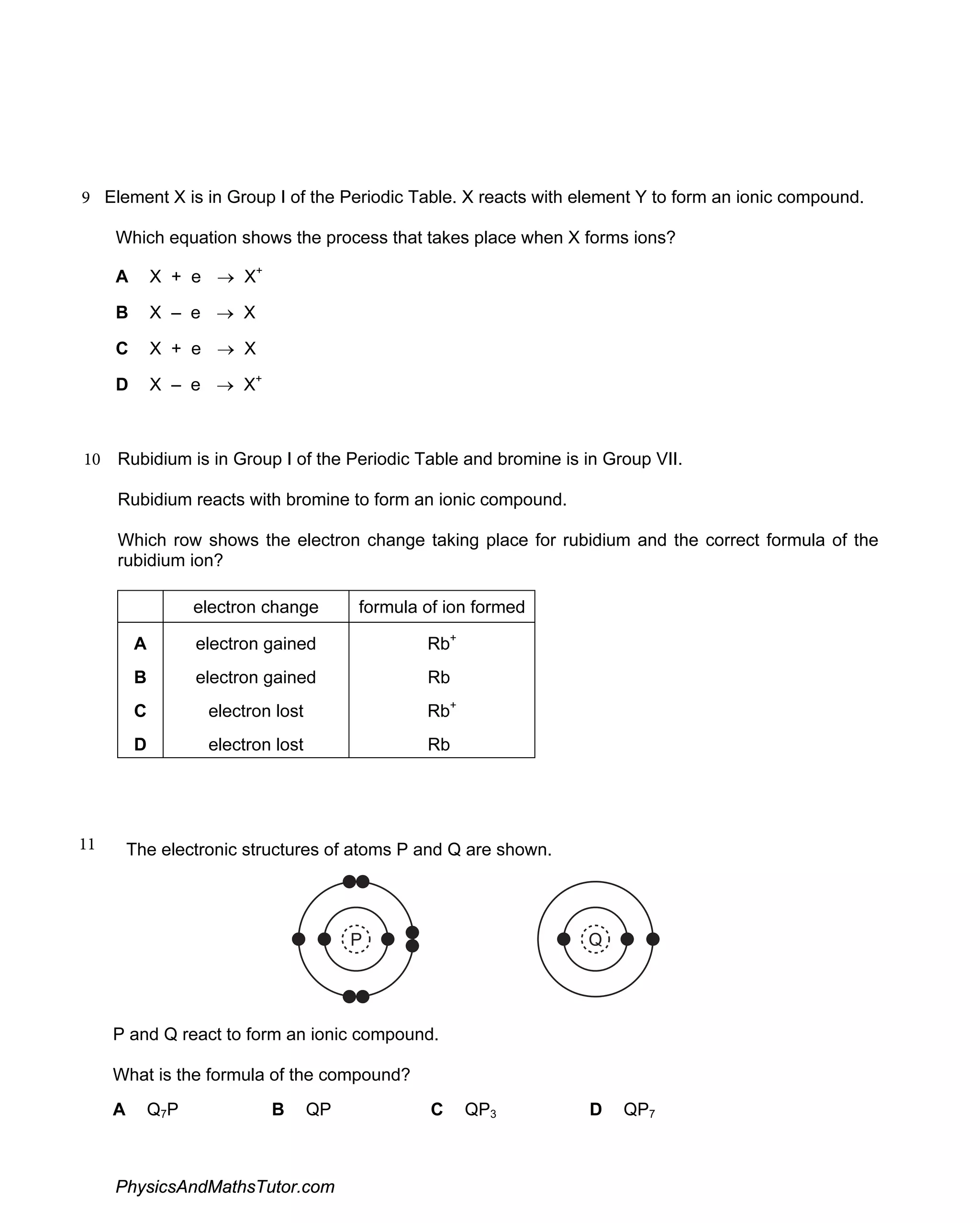 Ions, ionic bonds (multiple choice) qp
