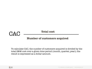 © i-on interactive, inc. All rights reserved • www.ioninteractive.com
CPL
$5,000 cost
100 leads
= $50
To calculate CPL, the total cost is divided by the number of leads
generated; the result is expressed as a dollar amount.
 