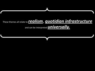 Quotidian ThemesWealthLisa Freemont represents wealth, however, Rear Window proves that it does not always equate to power. This is linked the L.B Jeffries’ apartment building, with class systems concerning the quotidian infrastructure of society. Lisa Freemont...