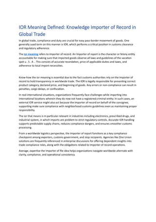 IOR Meaning Defined: Knowledge Importer of Record in Global Trade | PDF
