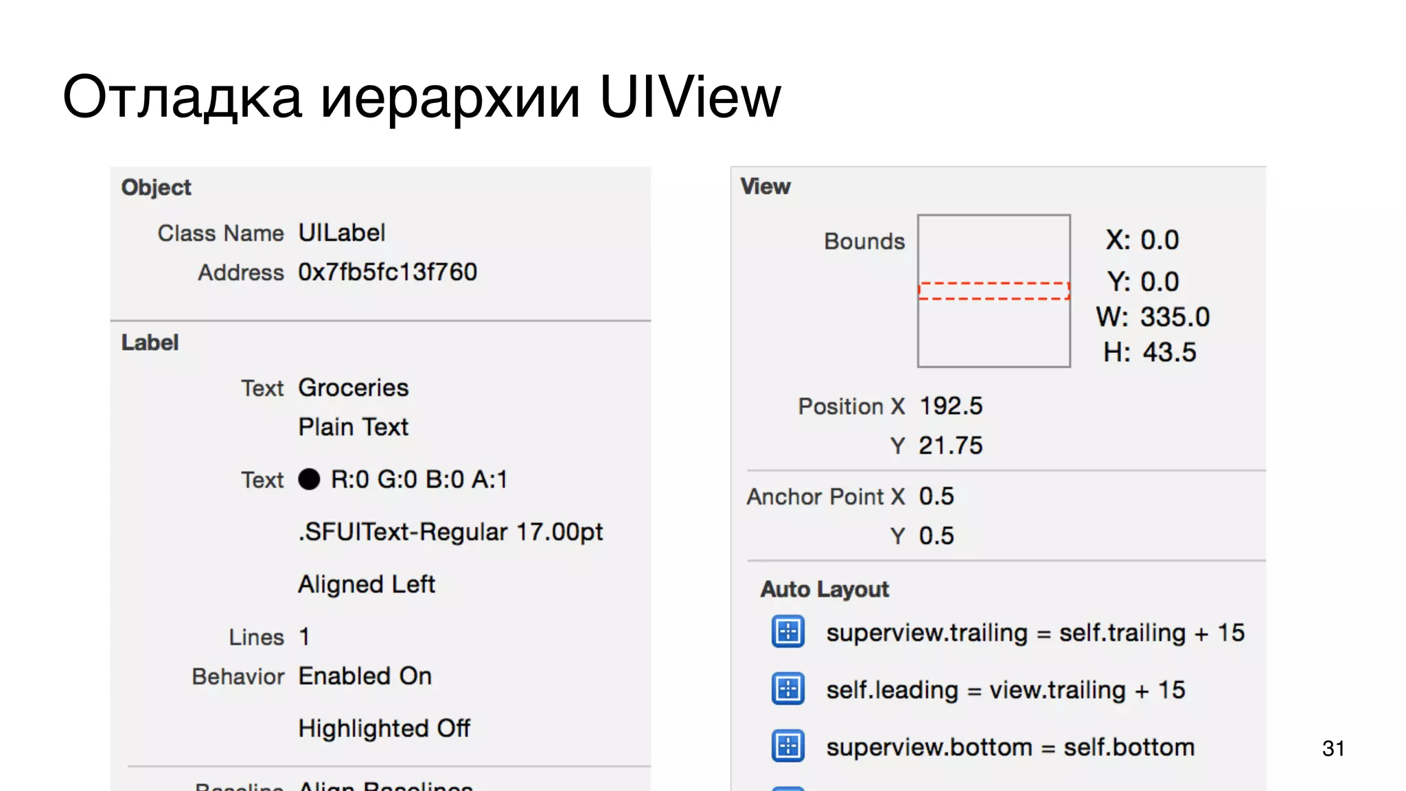Отладка иерархии UIView
31
 