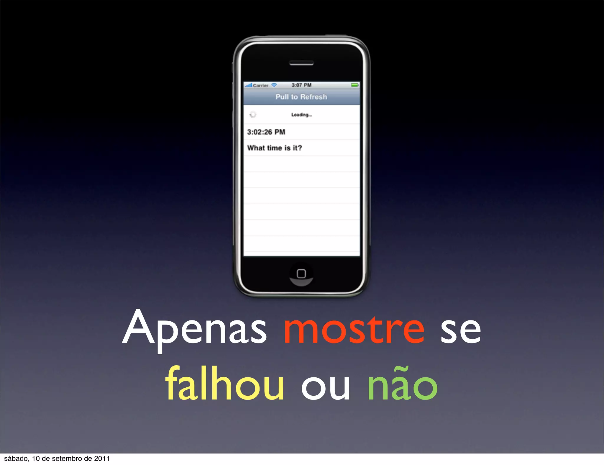 Apenas mostre se
falhou ou não
sábado, 10 de setembro de 2011
 