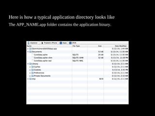 Here is how a typical application directory looks like
The APP_NAME.app folder contains the application binary.
 