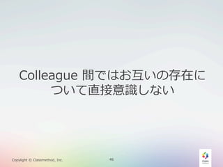 Colleague  間ではお互いの存在に
ついて直接意識識しない

Copylight  ©  Classmethod,  Inc.

46

 