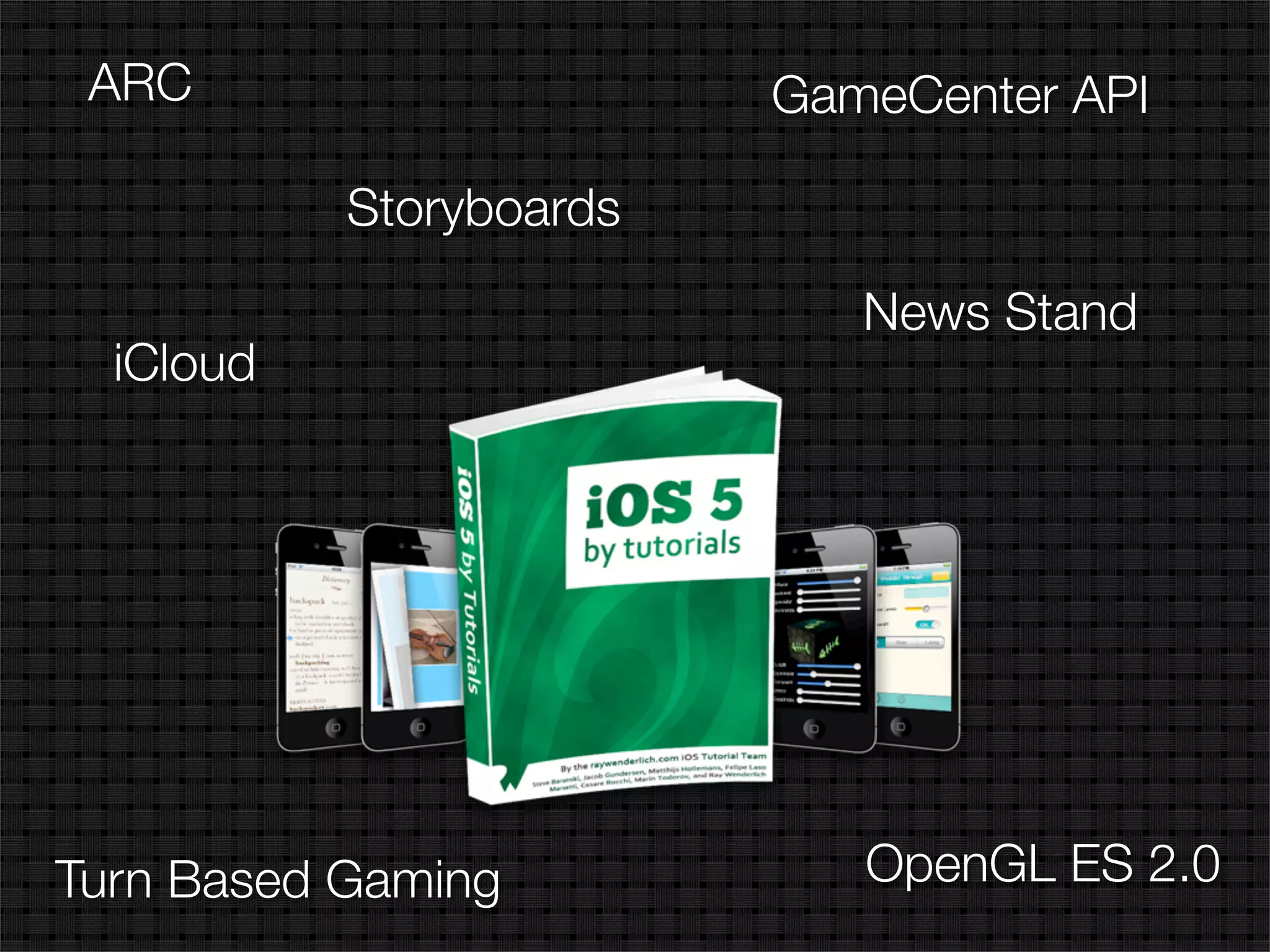 ARC                     GameCenter API

           Storyboards

                            News Stand
  iCloud




Turn Based Gaming           OpenGL ES 2.0
 