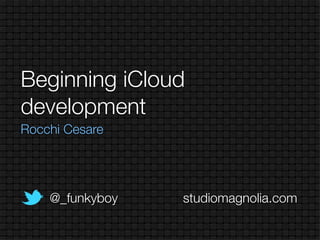 Beginning iCloud
development
Rocchi Cesare




    @_funkyboy   studiomagnolia.com
 