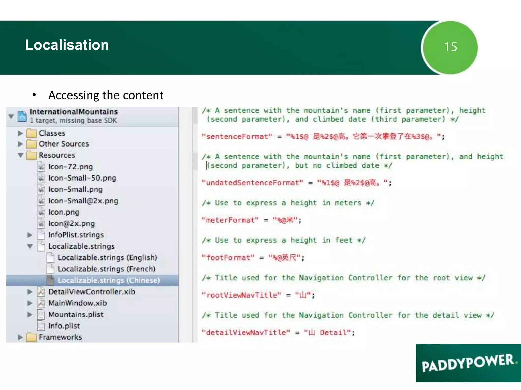 Localisation
• Accessing the content
 