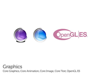 Graphics
Core Graphics, Core Animation, Core Image, Core Text, OpenGL ES
 