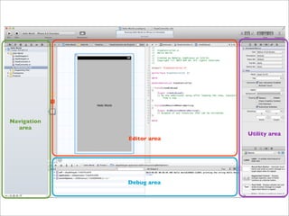 Navigation
area
Editor area

Debug area

Utility area

 