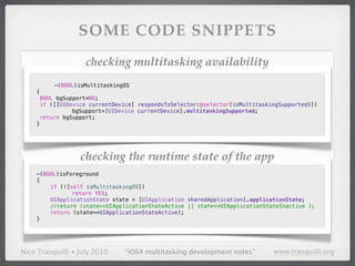 iOS4 multitasking development notes | PPT