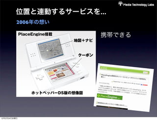 位置と連動するサービスを...
          2006年の想い

                       携帯できる




12年2月24日金曜日
 
