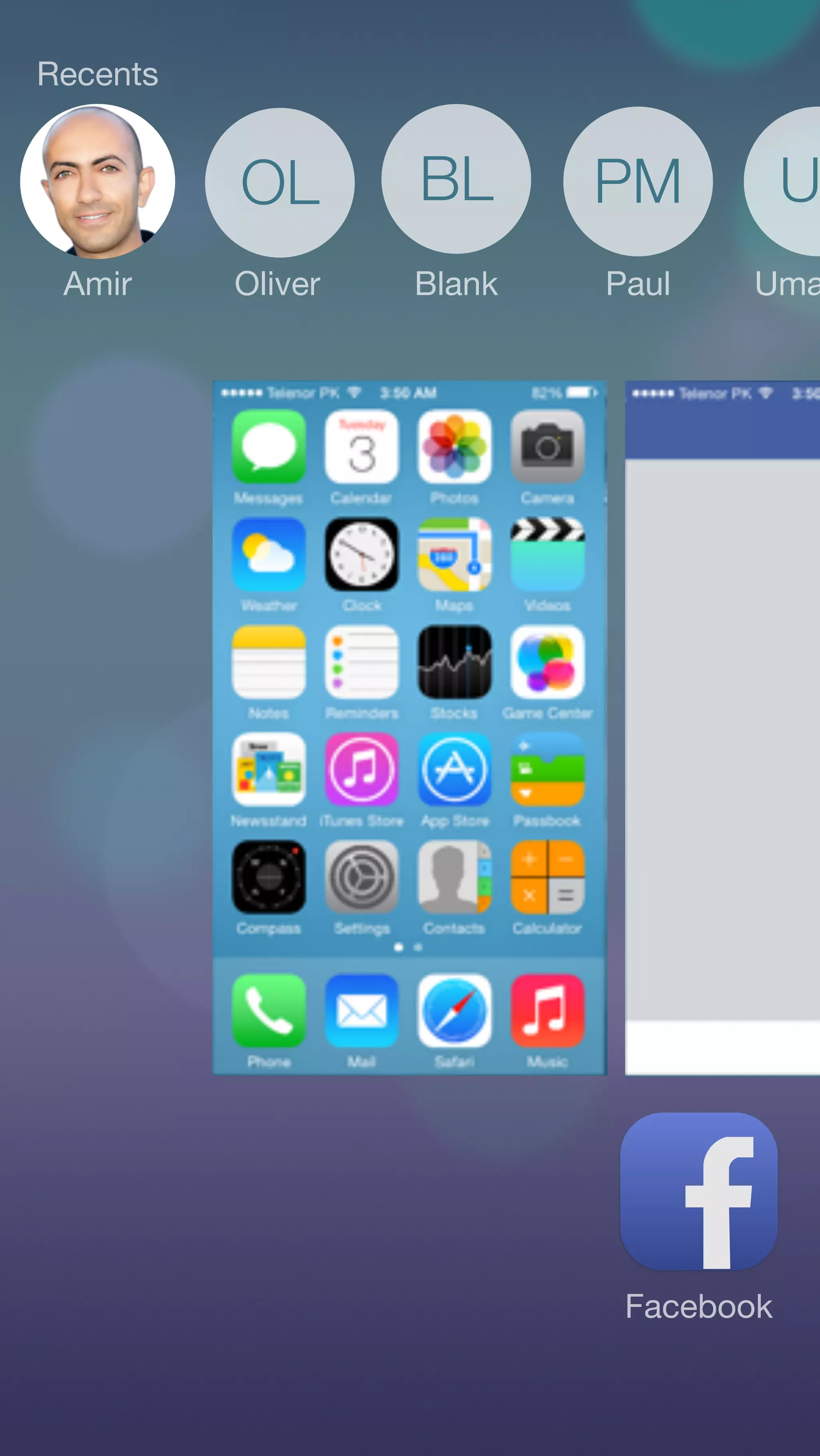 Recents 
OL BL PM U 
Amir Oliver Blank 
Paul Uma 
Facebook 
 