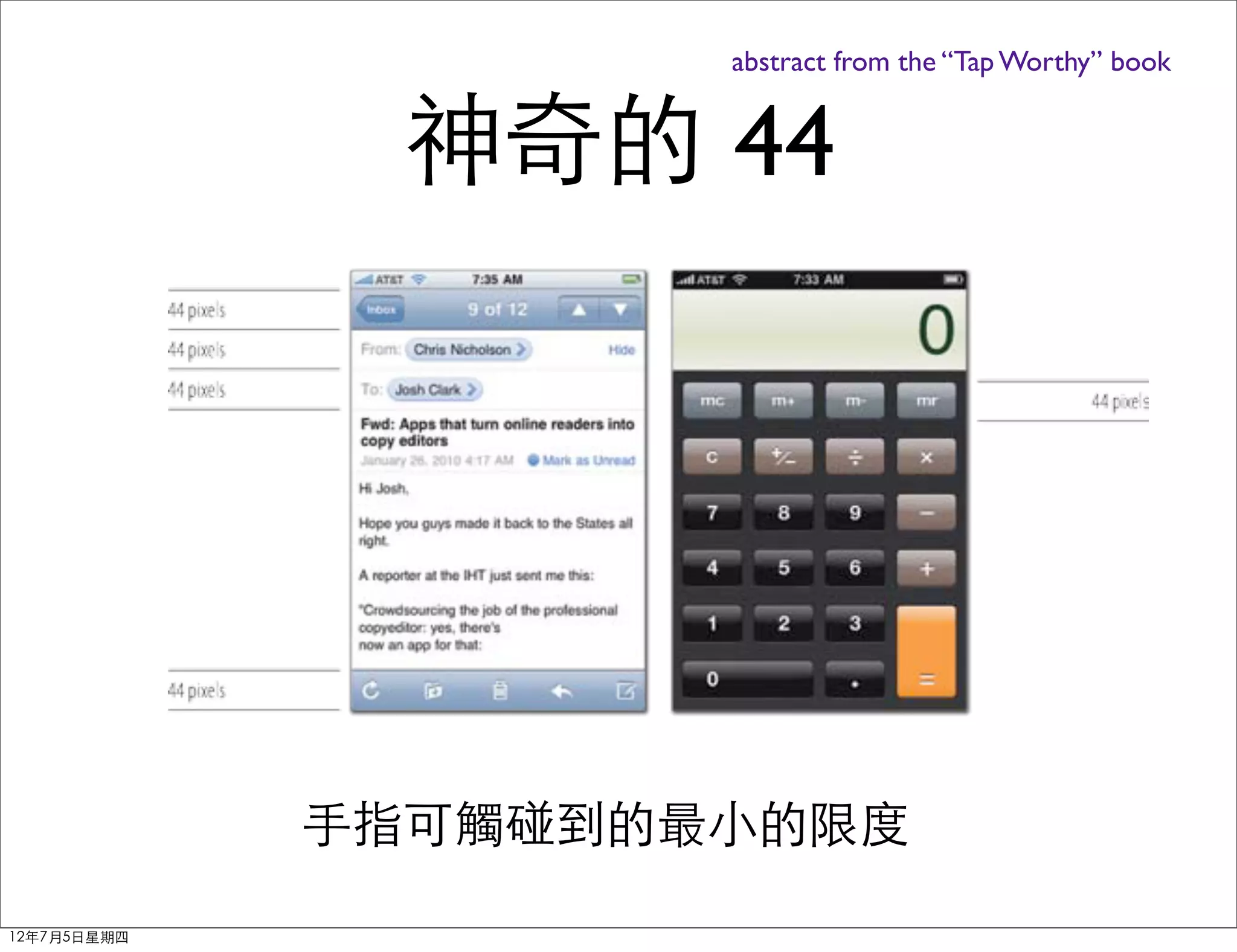 abstract from the “Tap Worthy” book


              神奇的 44




             手指可觸碰到的最小的限度
12年7月5日星期四
 