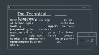 The Technical
Symphony
Behind every great iOS
of technologies
working
app
i n
perfect
Swift
programming,
Apple's
framework
s,
services,
i s an
orchestra
harmony
.
lates
t
and security
measures a l l
clou
d
pla
y
t h e i
r
parts. But
here's
the
beauty
– a good
development
compan
y
handles a l l t h i s
complexity,
l e t t i n g
you
focus on your business
goals.
 