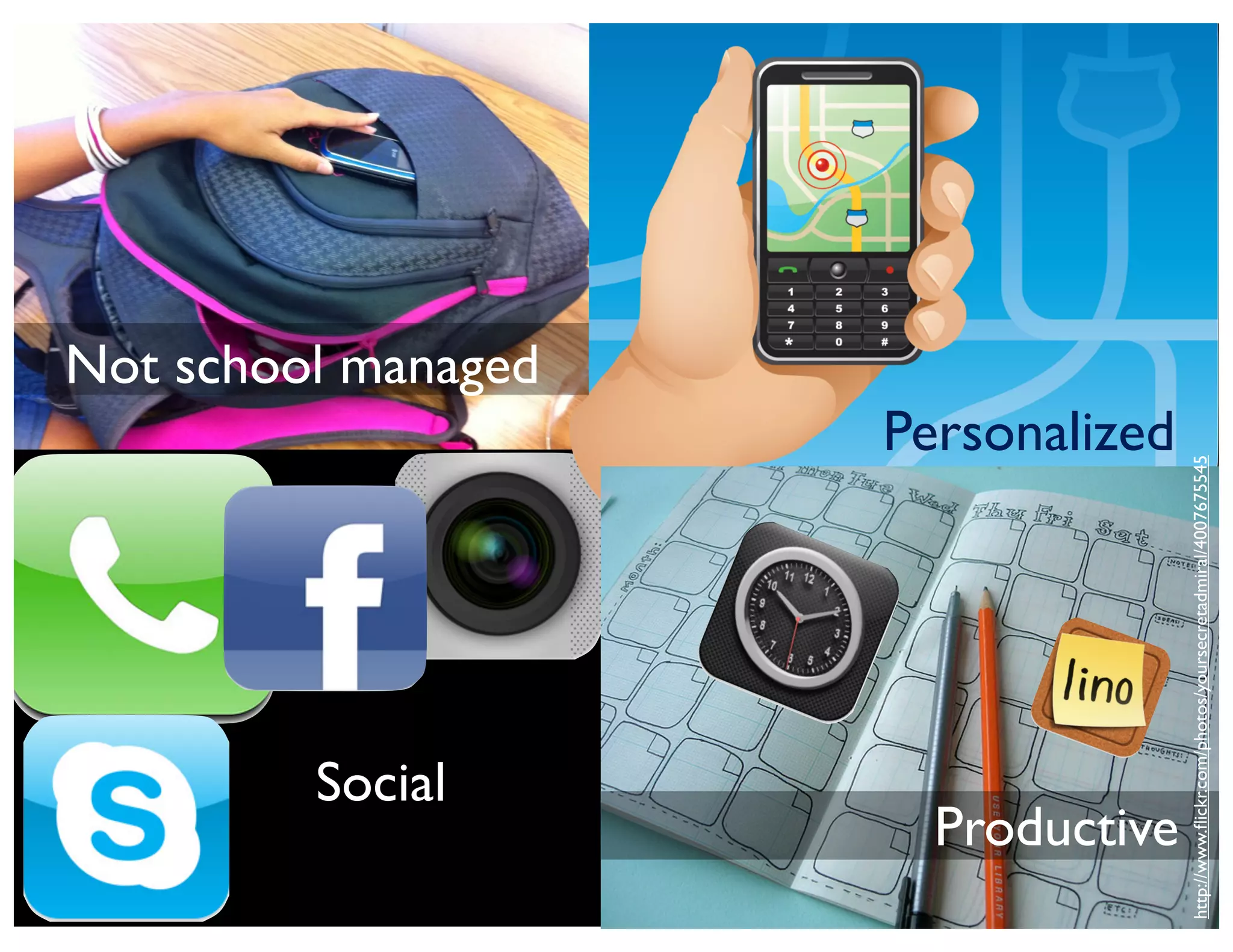 Social
                                                                     Not school managed
                                                      Personalized




       Productive




http://www.ﬂickr.com/photos/yoursecretadmiral/4007675545
 