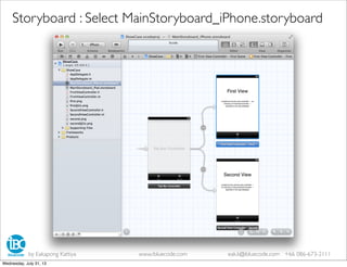 Storyboard : Select MainStoryboard_iPhone.storyboard
by Eakapong Kattiya www.ibluecode.com eak.k@ibluecode.com +66 086-673-2111
Wednesday, July 31, 13
 