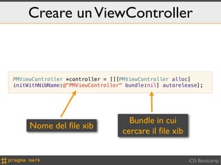 Creare un ViewController



PMViewController *controller = [[[PMViewController alloc]
initWithNibName:@"PMViewController" ...