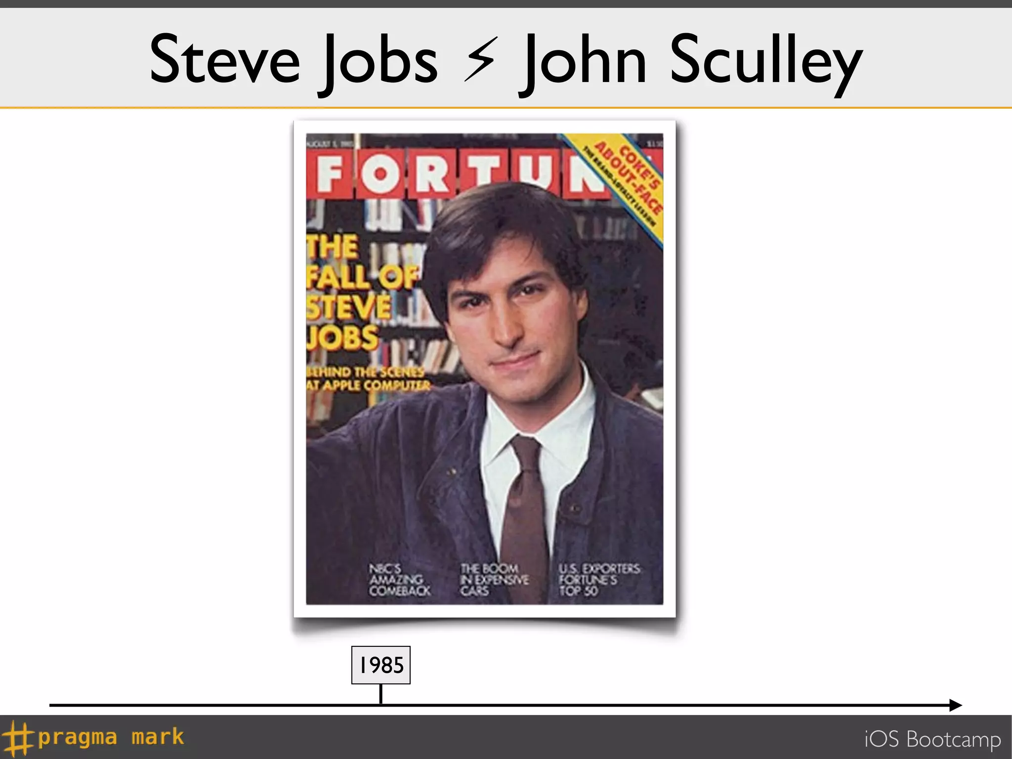Steve Jobs ⚡ John Sculley




       1985


                            iOS Bootcamp
 