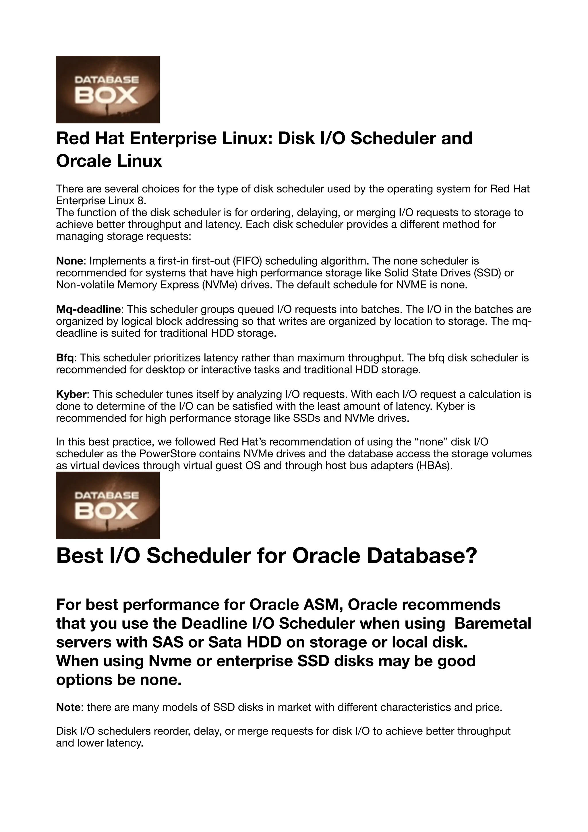 IO Schedulers (Elevater) concept and its affection on database ...
