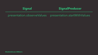 Signal SignalProducer
presentation.observeValues presentation.startWithValues
EliaszSawicki.com ( @EliSawic )
 