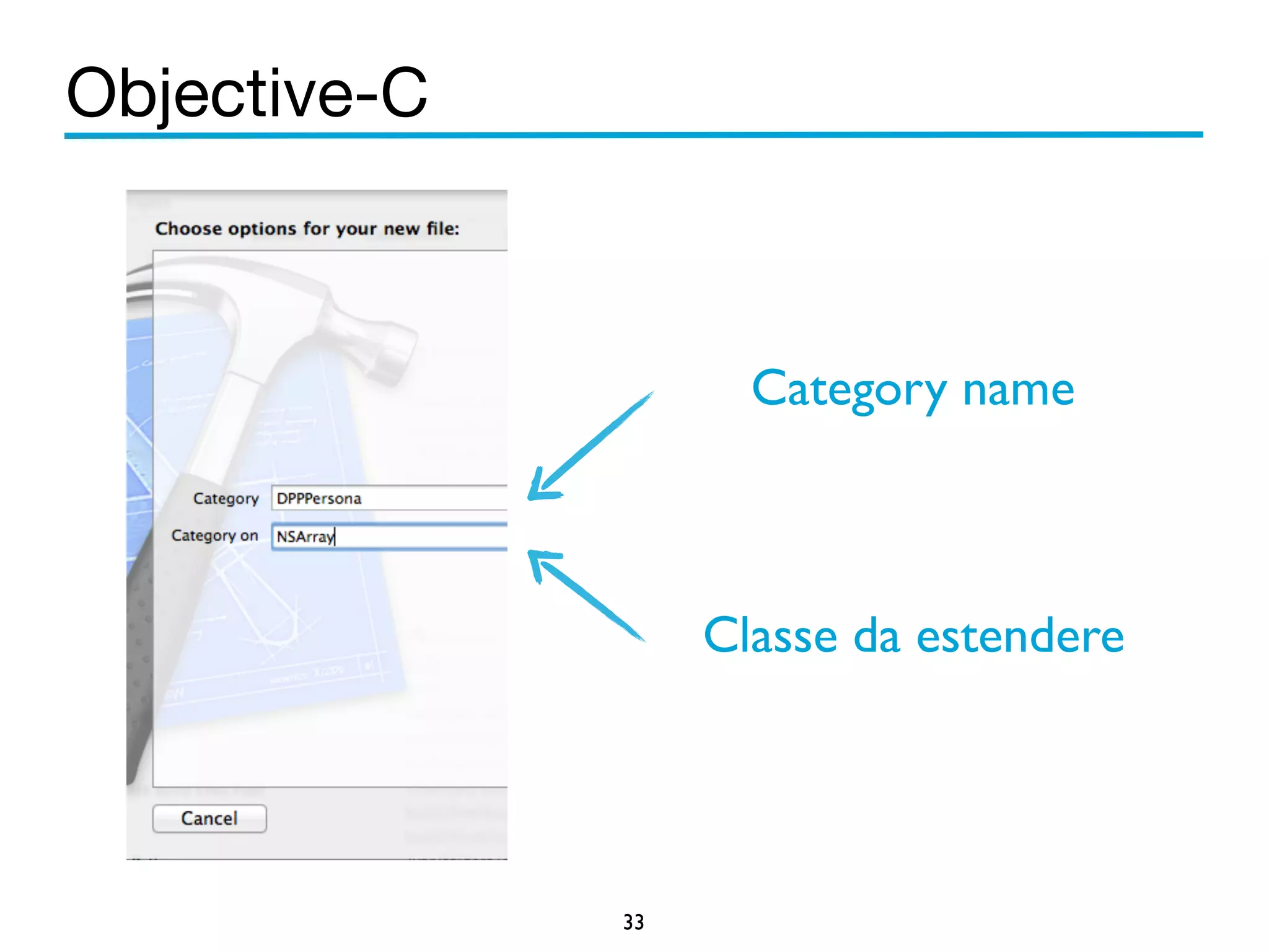 Objective-C 
33 
Category name 
Classe da estendere 
 