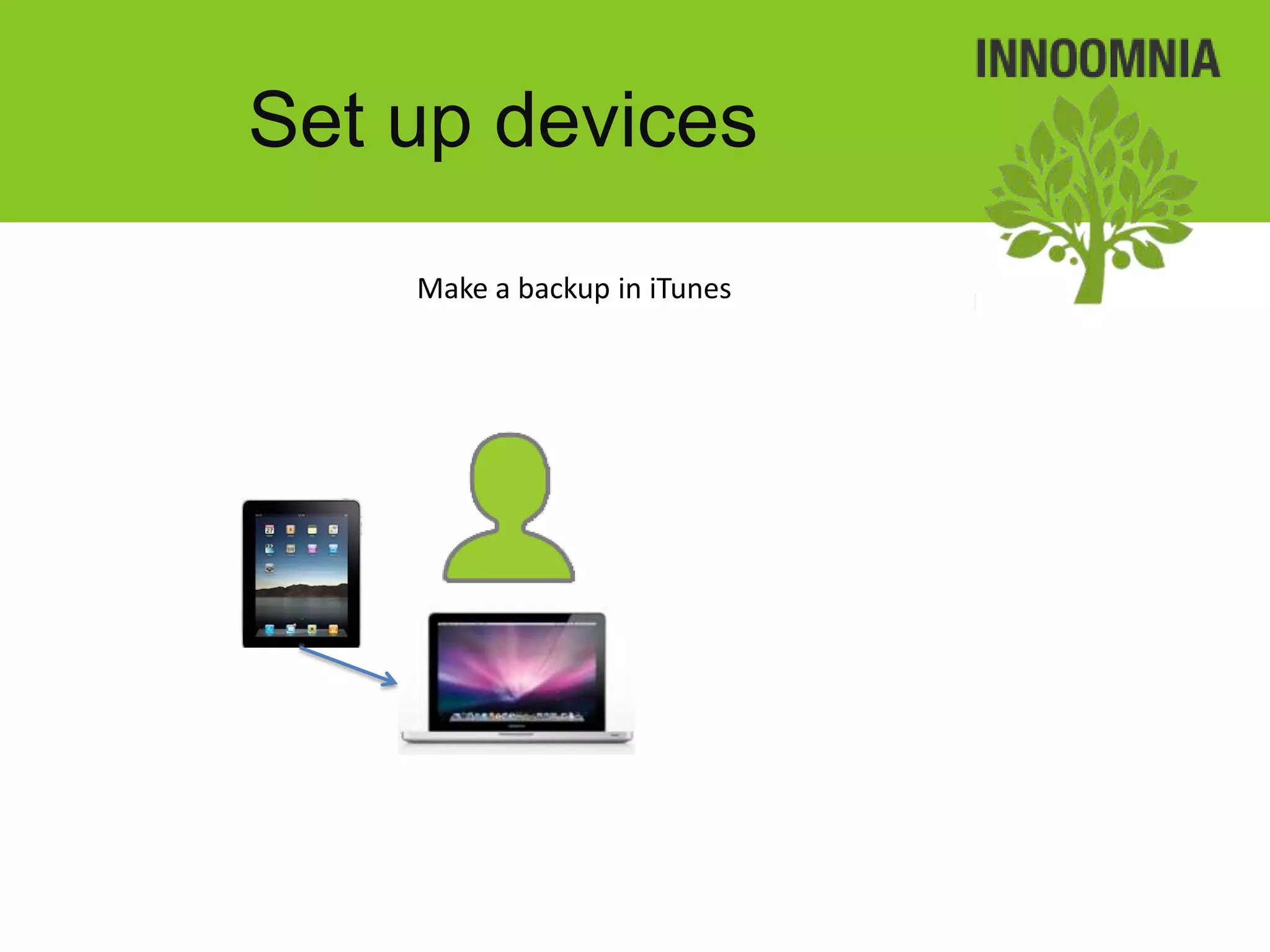 Set up devices
    Make a backup in iTunes
 