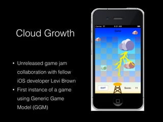 Cloud Growth
• Unreleased game jam
collaboration with fellow
iOS developer Levi Brown
• First instance of a game
using Generic Game
Model (GGM)
 