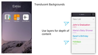 Translucent Backgrounds
Use layers for depth of
content
 