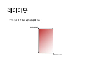 레이아웃
• 컨텐츠의 중요도에 따른 배치를 한다.
 