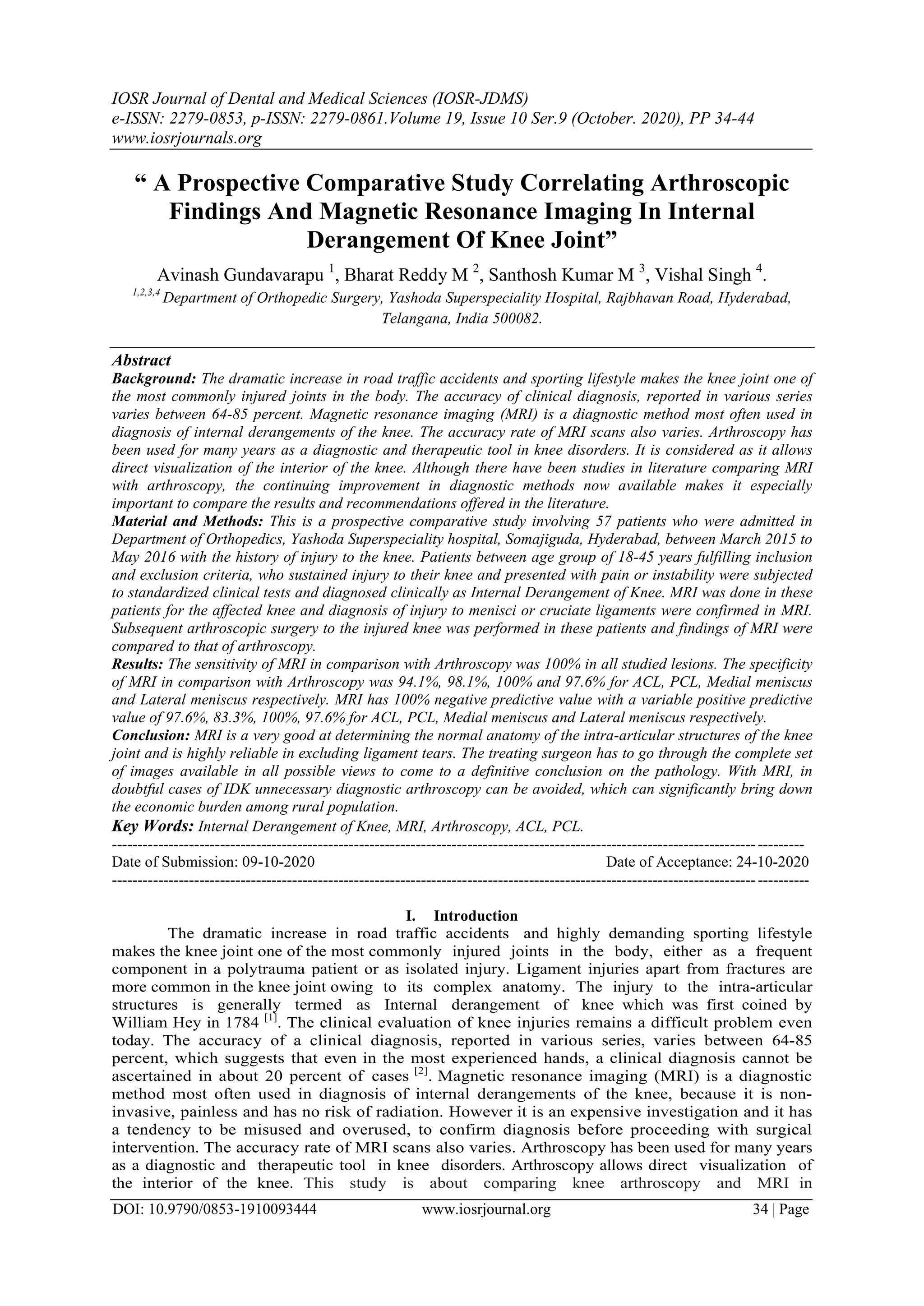 A Prospective Comparative Study Correlating Arthroscopic Findings And ...