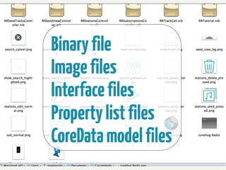 Binary file
Image files
Interface files
Property list files
CoreData model files

 