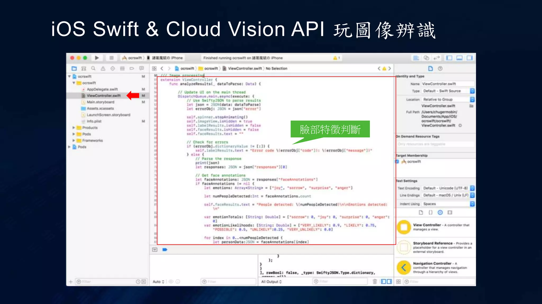 iOS Swift & Cloud Vision API 玩圖像辨識
臉部特徵判斷
 