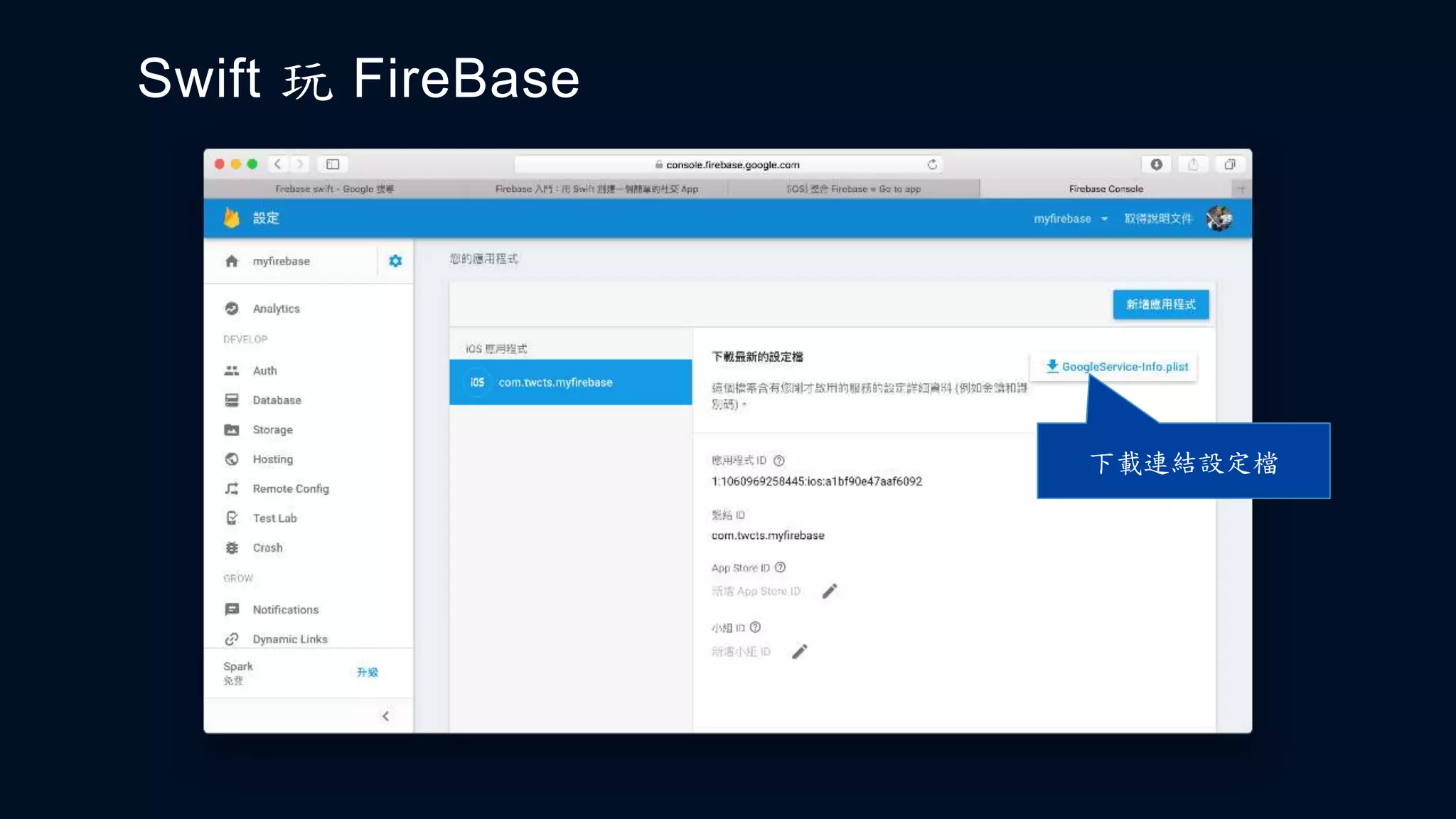 Swift 玩 FireBase
下載連結設定檔
 