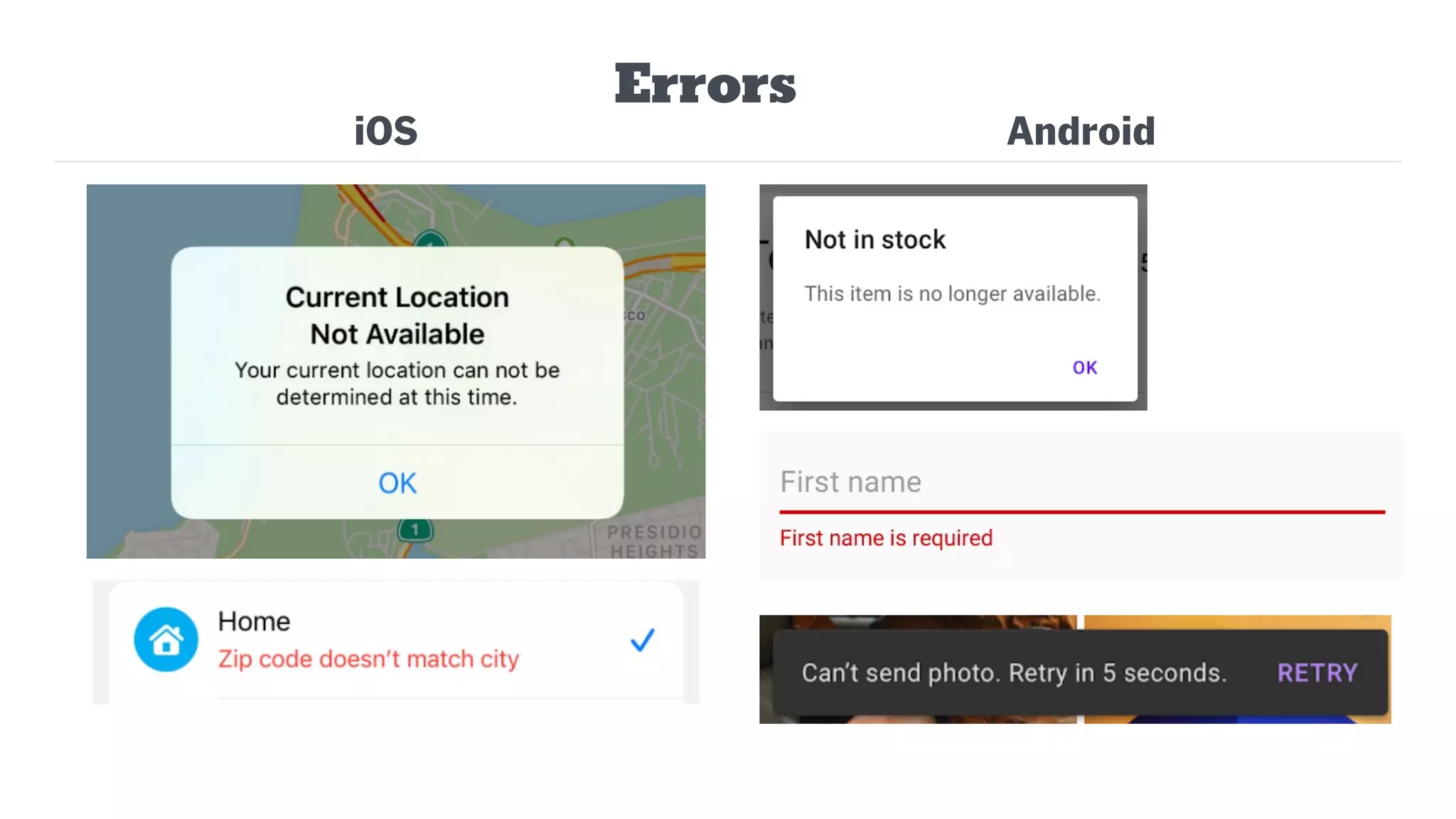 iOS
Errors
Android
 