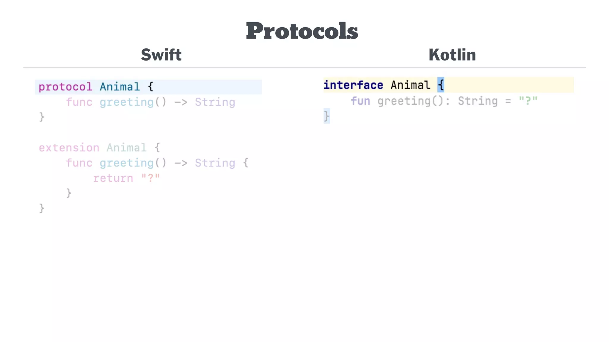 Swift
Protocols
Kotlin
 