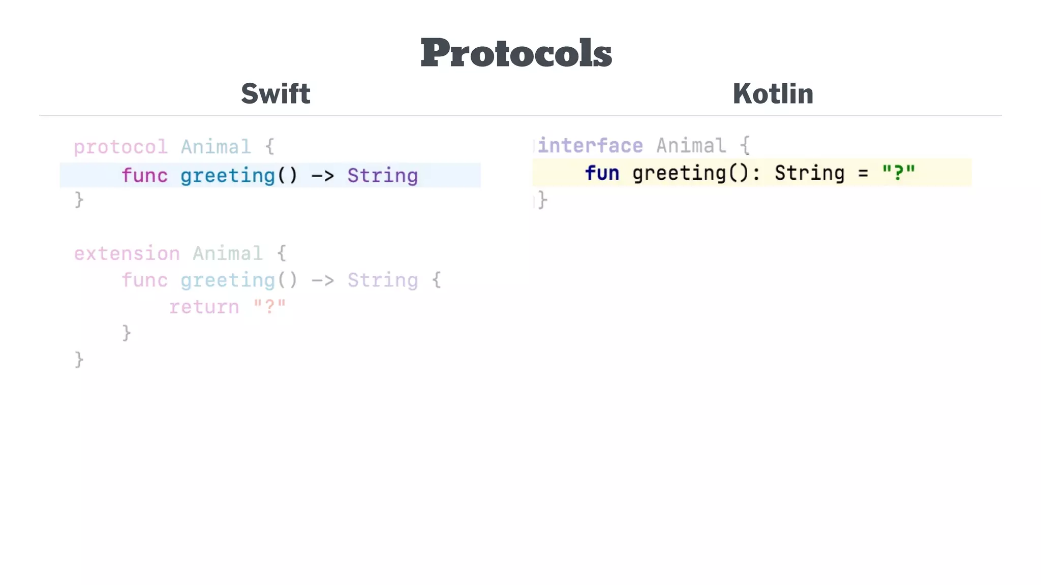 Swift
Protocols
Kotlin
 